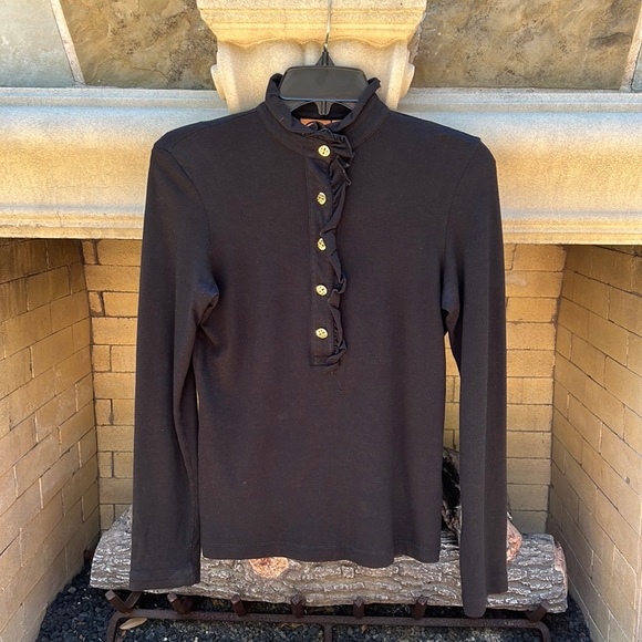 Tory Burch Tops - Tory Burch Ruffled Long Sleeve Tee. Black. Sz XS.